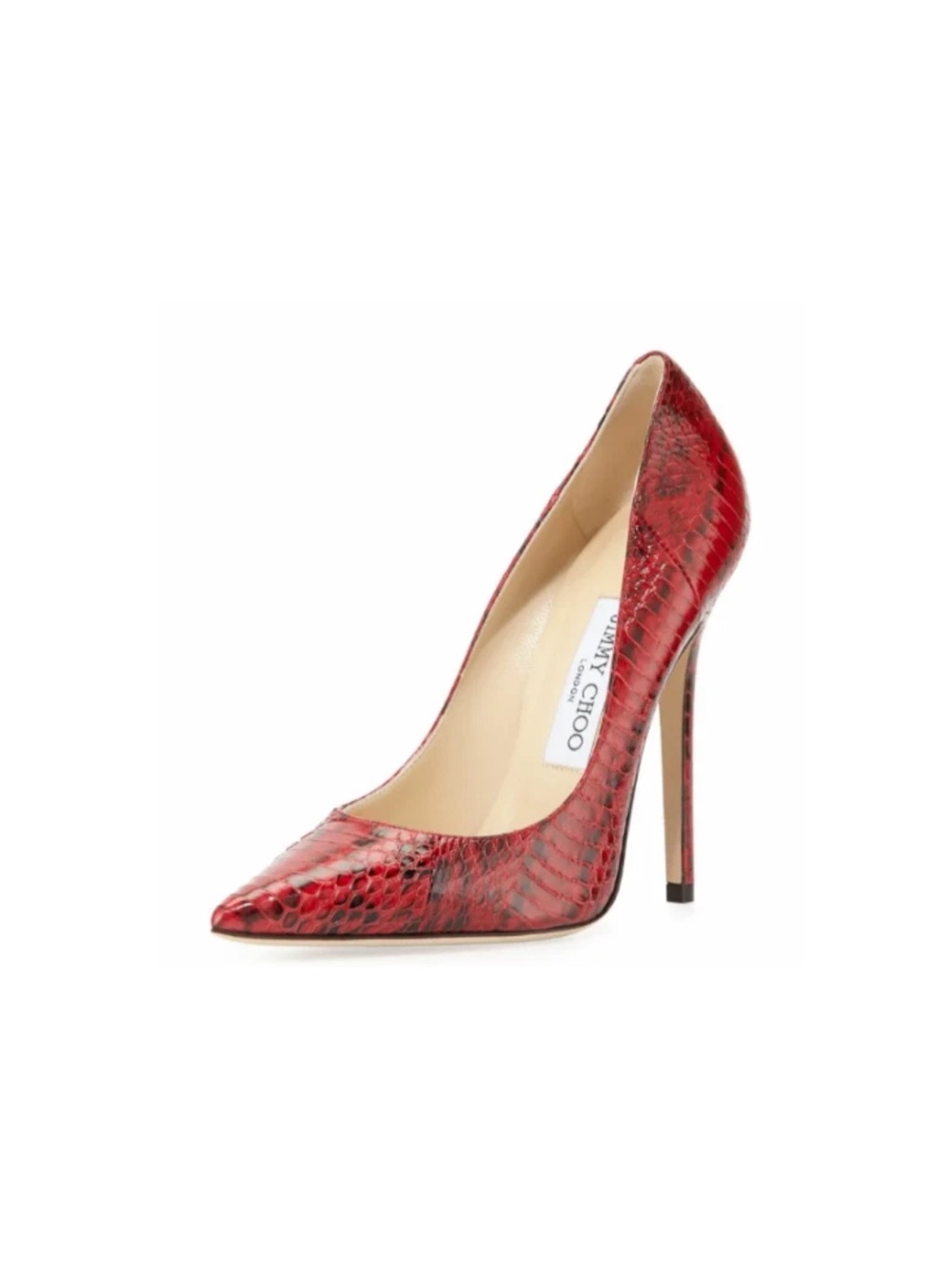 Jimmy Choo Red Anouk Snake Skin Leather Pointed Toe Stiletto Elaphe Pumps 7